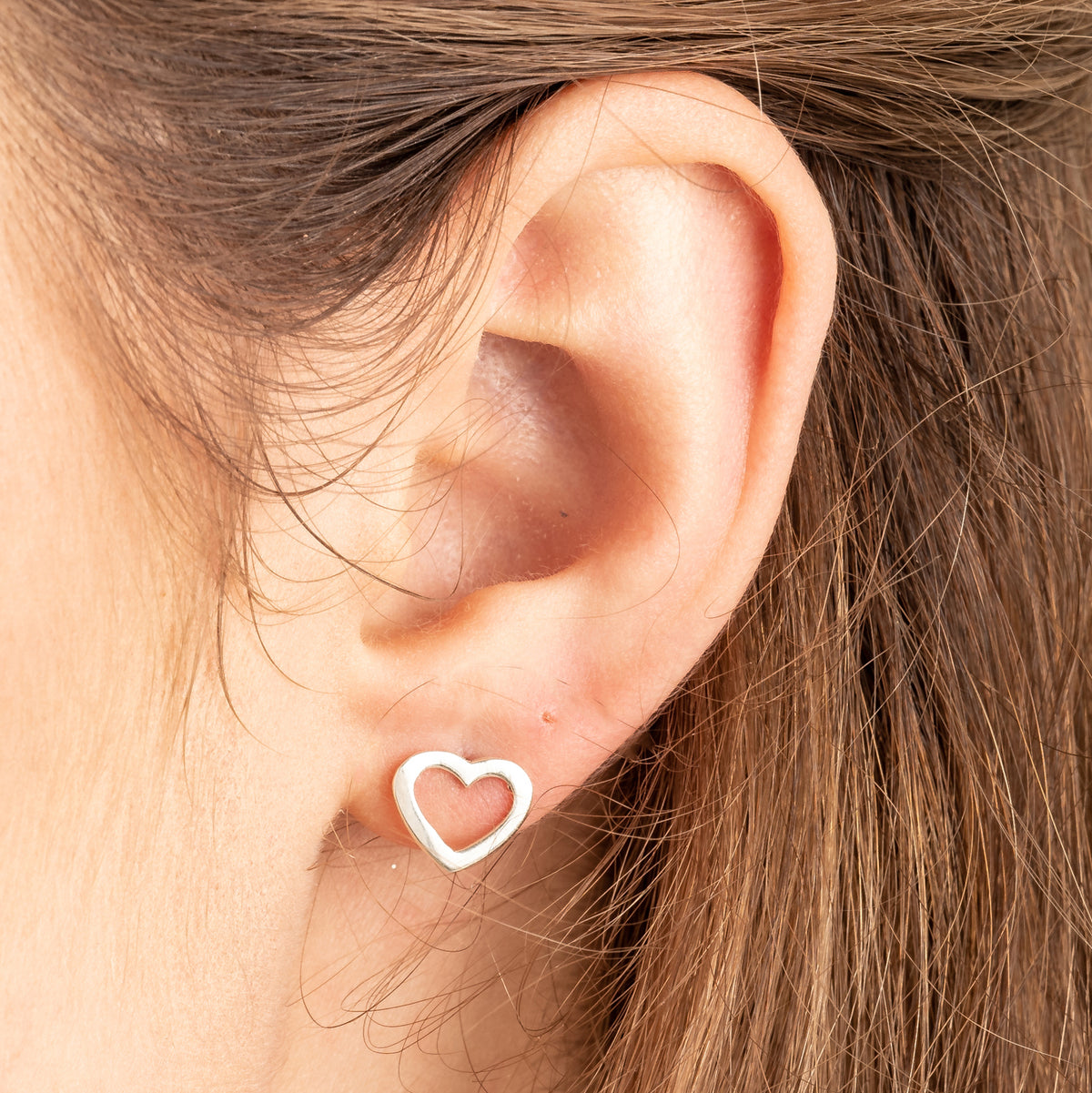 Open Heart Stud Earrings 9X10mm
