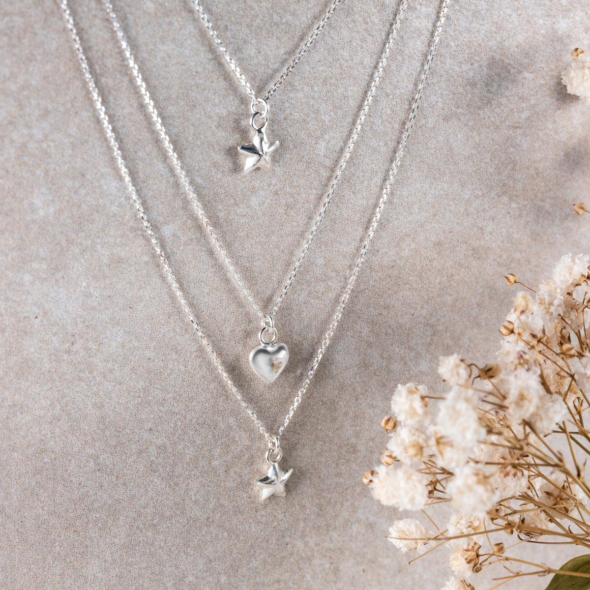 3 Layer Necklaces with Star and Heart Charms