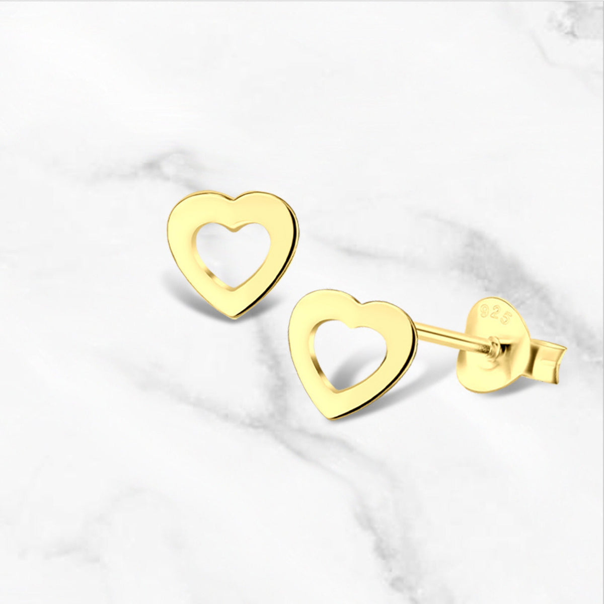 Small Open Heart Stud Earrings With 14K Yellow Gold Plating