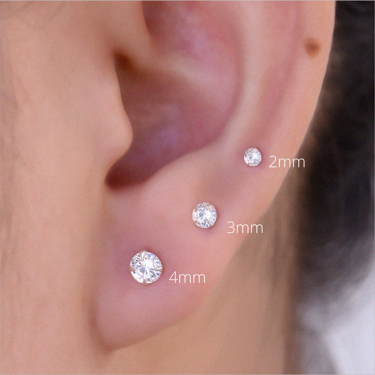 Round Stud Earrings  2MM With Push Backs